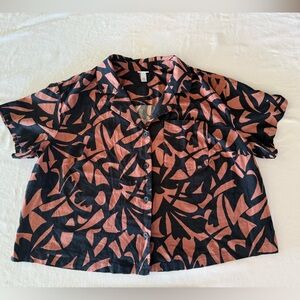 A New Day Linen Blend Button Up Shirt Women’s XXL Tropical Print Resort